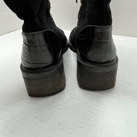 Stuart Weitzman Black Suede Brown Faux Fur Lined Stacked Heel Boot Zip Up 8.5 - Picture 8 of 11
